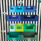 Größenübersicht Tall: Organizer Box mit Eingriff, Small und Big, Breiten M bis 3XL mit Maßangaben