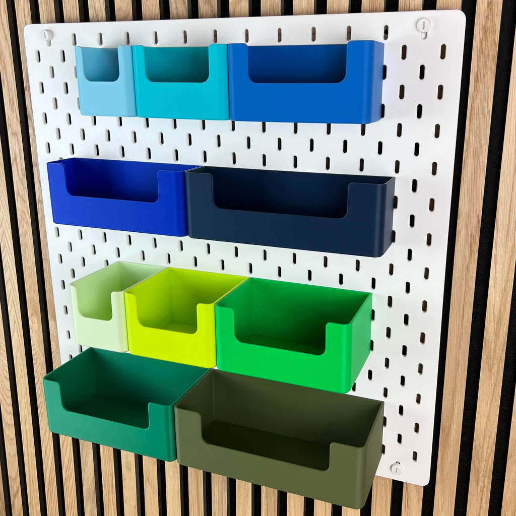 SKÅDIS Boxen mit Eingriff in Türkis, Blau, Grün und Oliv, Ansicht von schräg oben